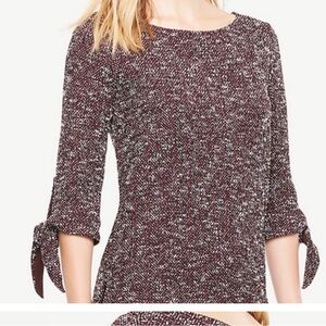Ann Taylor XL Burgundy Tie Sleeve Sweater Lightweight Knit Pullover